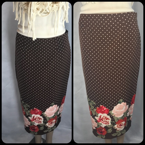 NEW YORK & COMPANY Brown Polka Dot Pencil Skirt - Picture 4 of 8